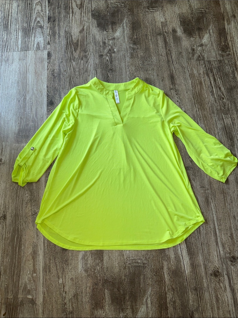 Neon Green Split V-Neck Tunic Top